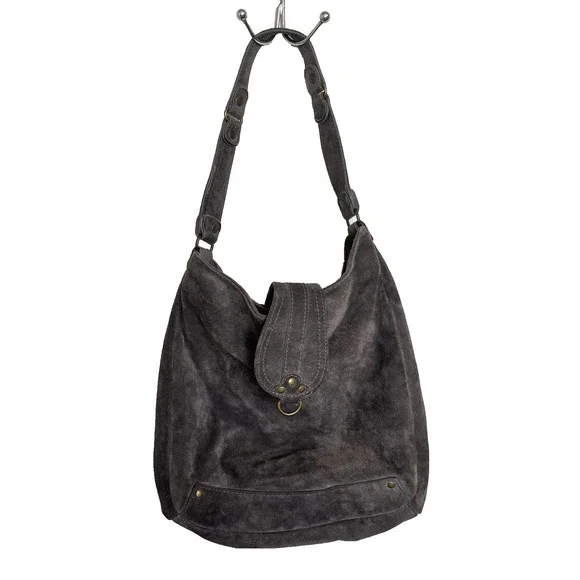 Y2K ABACO Paris Genuine Grey Suede Leather Shoulder Bag With Rivets 90's Hobo - Picture 1 of 9